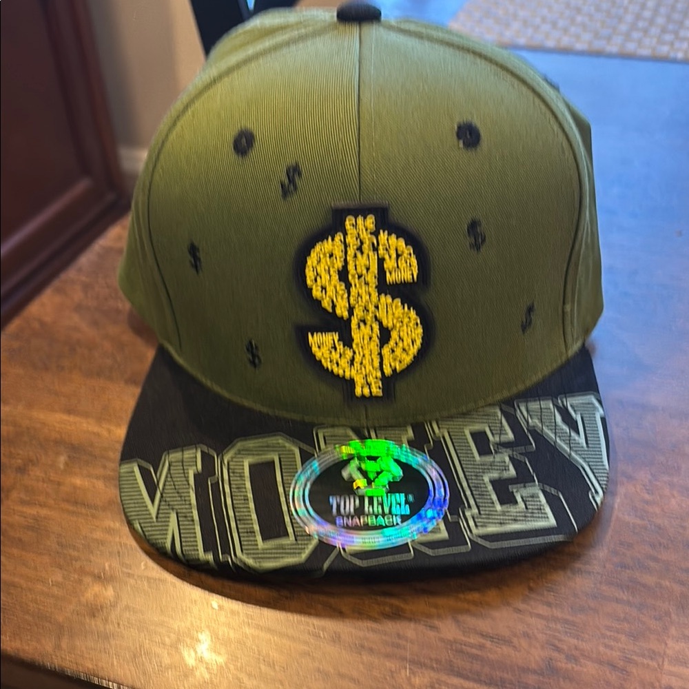 Olive Green Top Level Snapback Cap with Money Logo